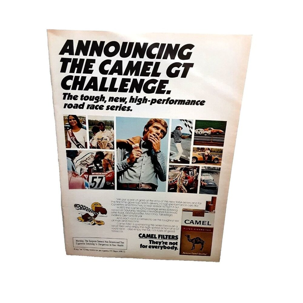 1972 Camel Cigarettes GT Race Challenge Sports Cars Original Print Ad Vintage